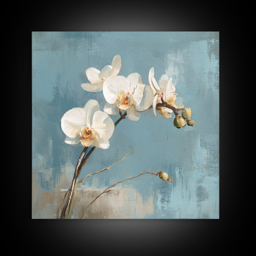 White Orchid on Gray Stone Surface Canvas Print, Medical Office Art, School Nurse Art, Office Decor, Oil Painting, Calm, MOA-1x1-30