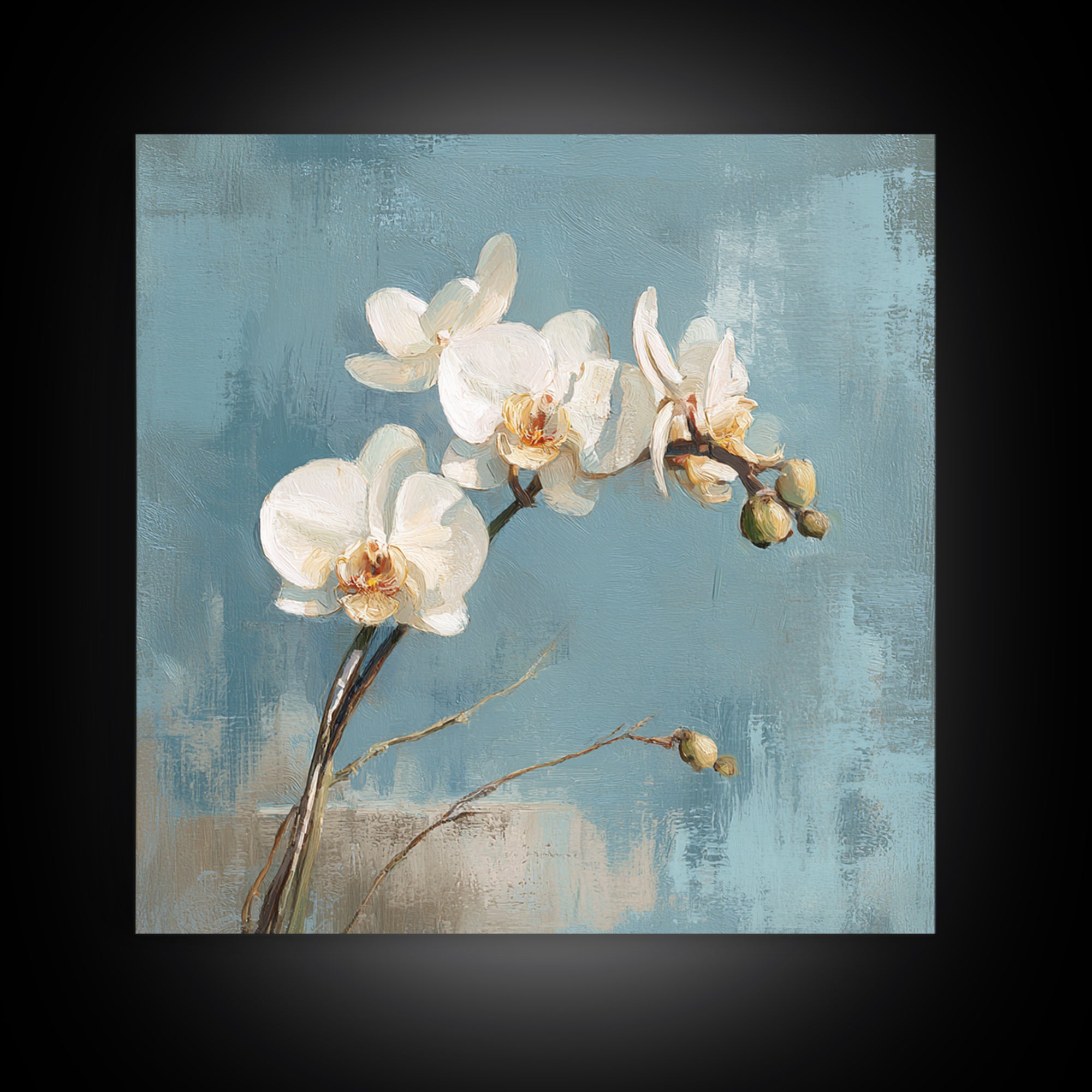 White Orchid on Gray Stone Surface Canvas Print, Medical Office Art, School Nurse Art, Office Decor, Oil Painting, Calm, MOA-1x1-30