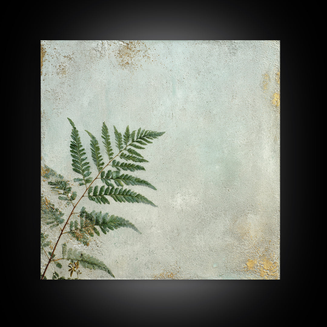 Minimal Green Fern Specimen Framed Canvas Print, Medical Office Art, Gallery Decor, Office Decor, Fine Art, Calm, MOA-1x1-32