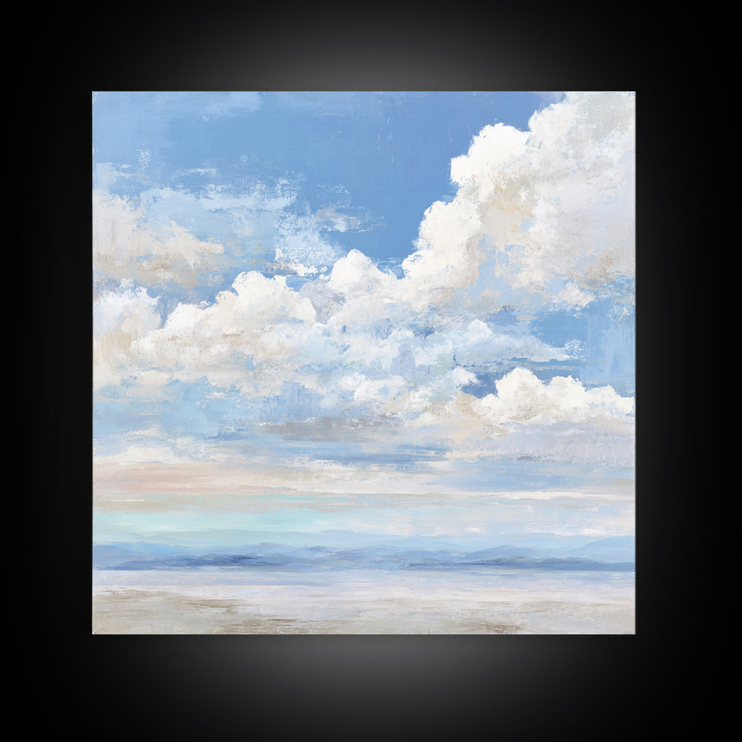 Sky and Cloud Scene Framed Canvas Print, Medical Office Art, Statement Artwork, Office Decor, Abstract Art, Calm, Digital Art, MOA-1x1-33