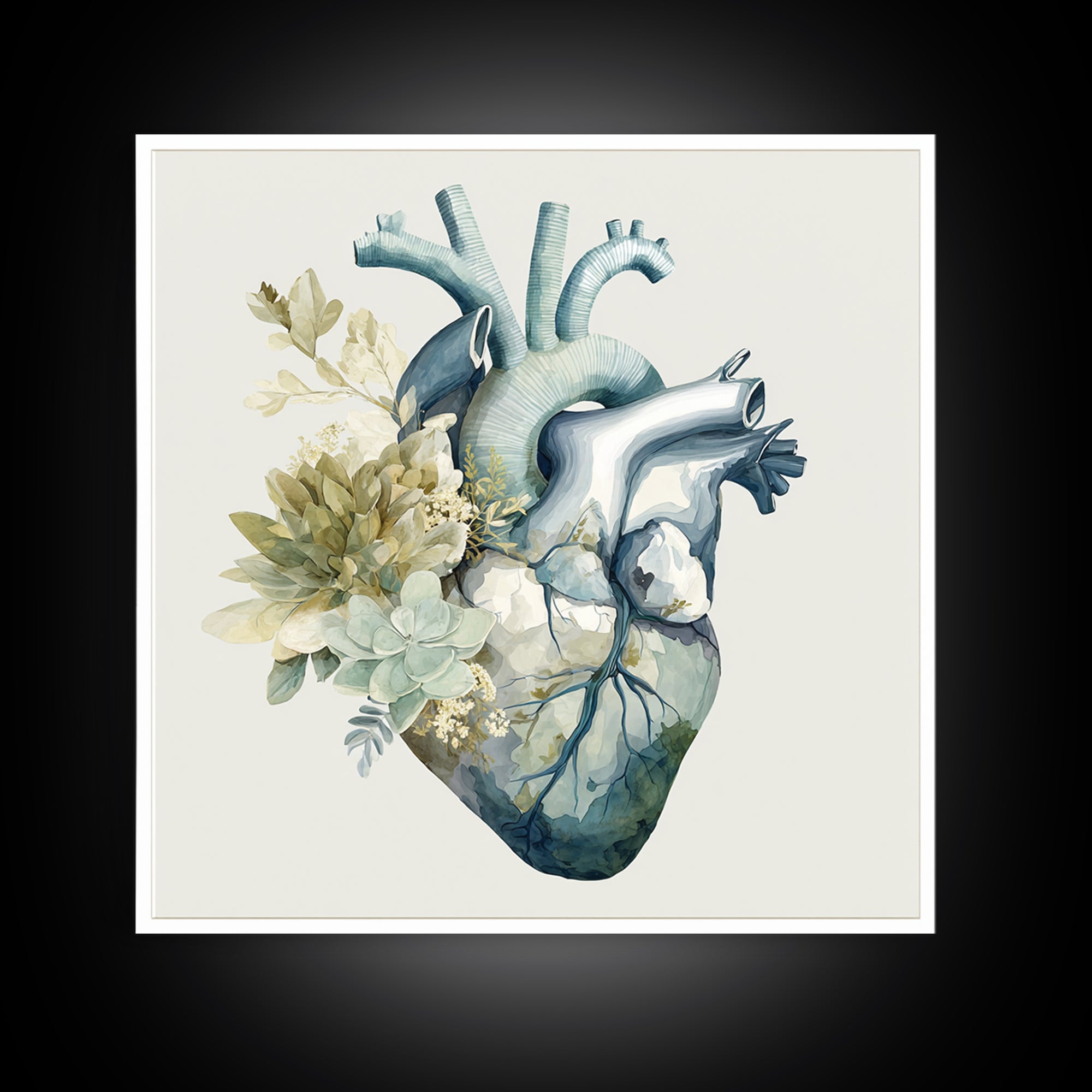 Anatomical Heart Rendered as Tasteful Botanical Art Canvas Print, Medical Office Art, Medical School, Office Decor, Calm, MOA-1x1-37