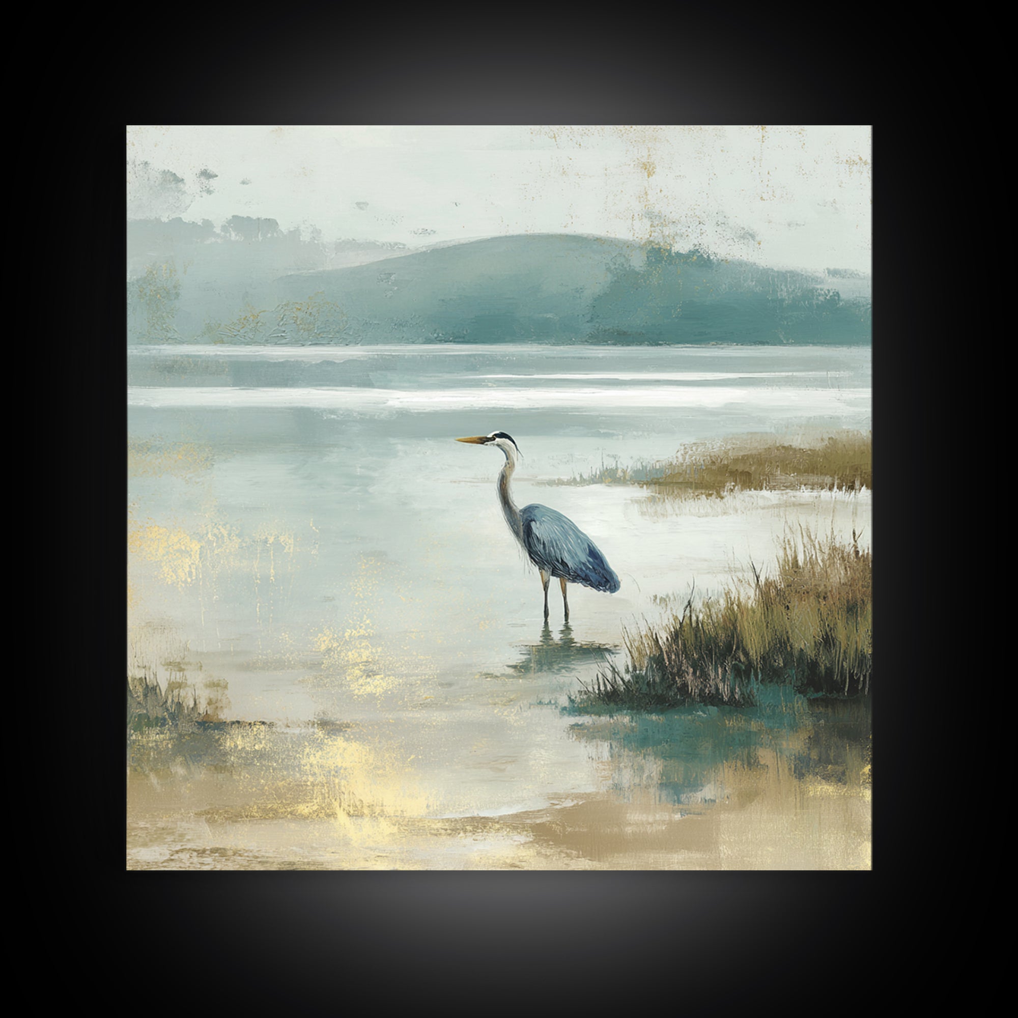 Blue Heron Standing Framed Canvas Print, Medical Office Art, Nurse Wall Art, Office Decor, Fine Art, Calm, Room Decor, MOA-1x1-38