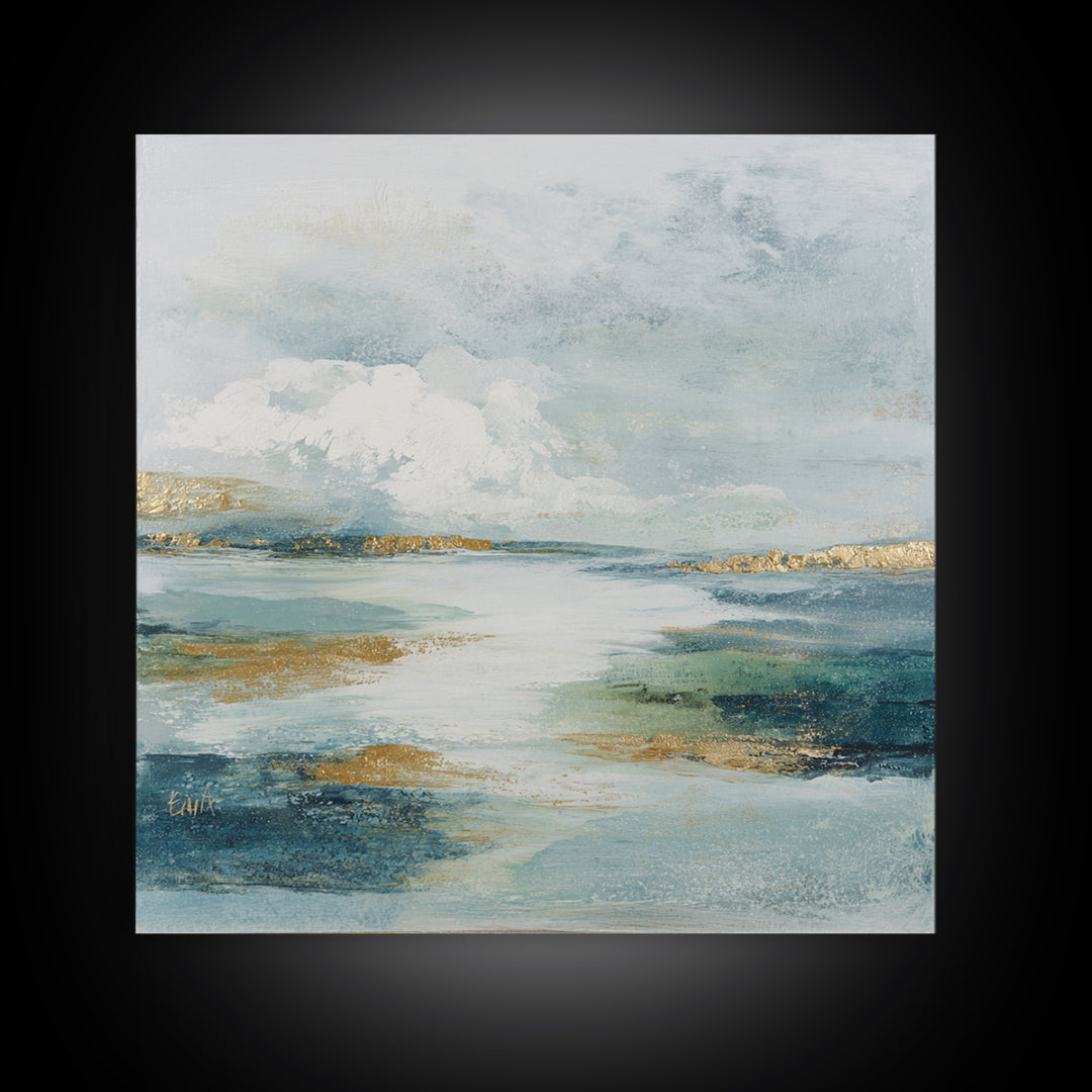 Coastal Shells and Water Study Framed Canvas Print, Medical Office Art, Dental Office Decor, Office Decor, Fine Art, Calm, MOA-1x1-44