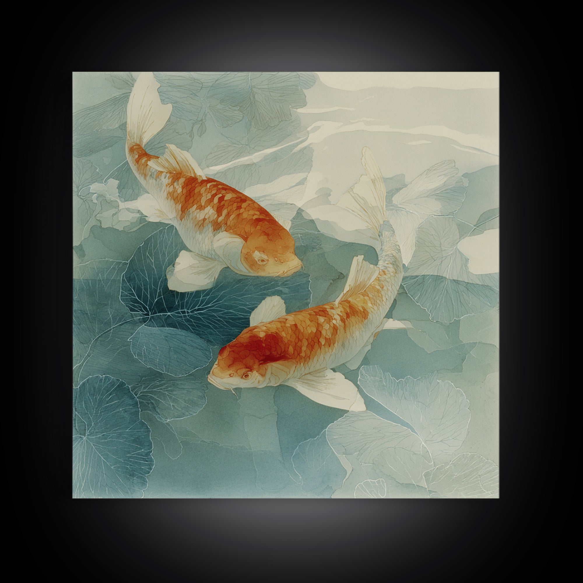 Calm Koi Fish Swimming Through Clear Water Framed Canvas Print, Medical Office Art, Brain Art, Office Decor, Fine Art, Calm, MOA-1x1-46