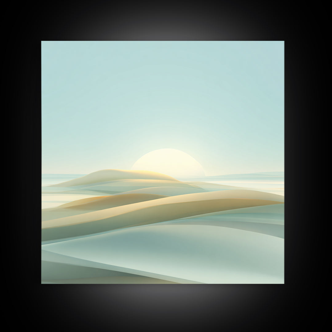 Minimal Sunrise over Rounded Hills Framed Canvas Print, Medical Office Art, Medical Office Decor, Office Decor, Fine Art, Calm, MOA-1x1-47
