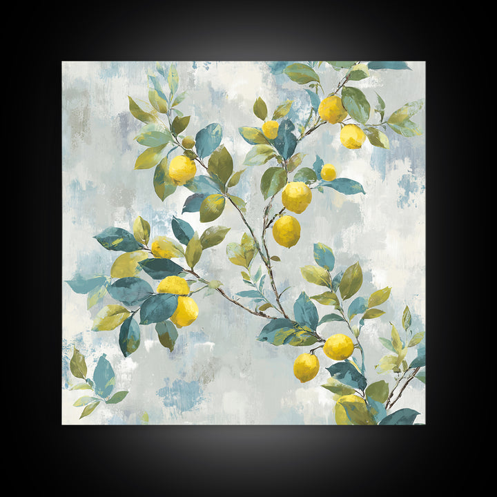 Fresh Citrus and Leaves for Bright Optimism Framed Canvas Print, Medical Office Art, Wall Decor, Office Decor, Fine Art, Calm, MOA-1x1-48