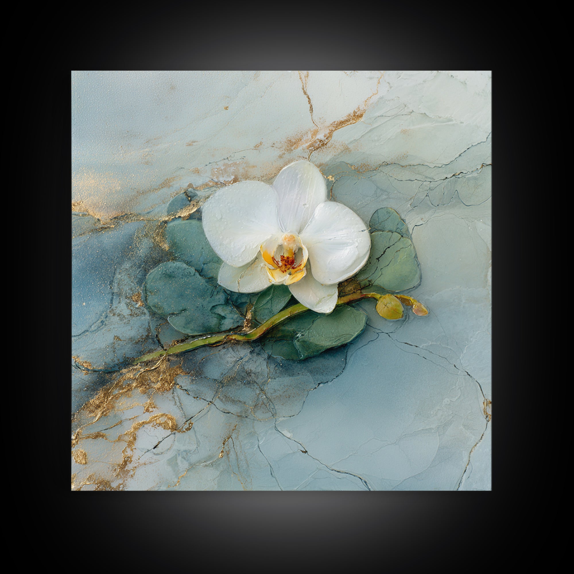 White Orchid on Gray Stone Surface Canvas Print, Medical Office Art, School Nurse Art, Office Decor, Oil Painting, Calm, MOA-1x1-54