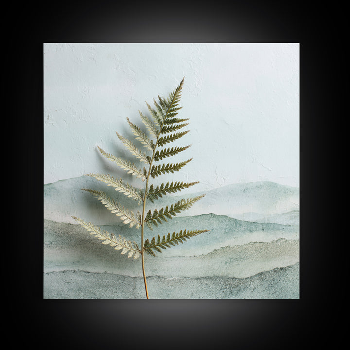 Minimal Green Fern Specimen Framed Canvas Print, Medical Office Art, Teal Wall Art, Office Decor, Fine Art, Calm, Anatomy Art, MOA-1x1-56