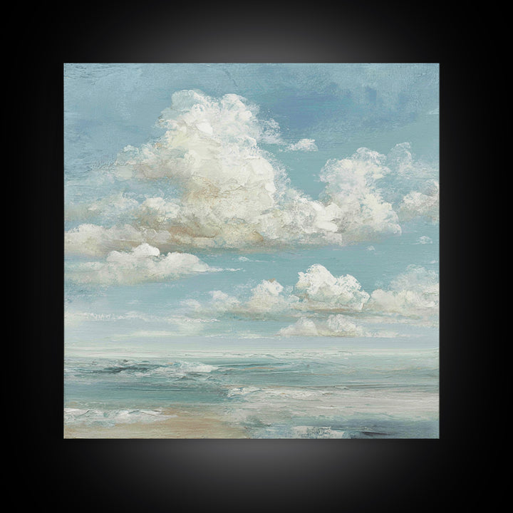 Sky and Cloud Scene Framed Canvas Print, Medical Office Art, Statement Artwork, Office Decor, Abstract Art, Calm, Digital Art, MOA-1x1-57