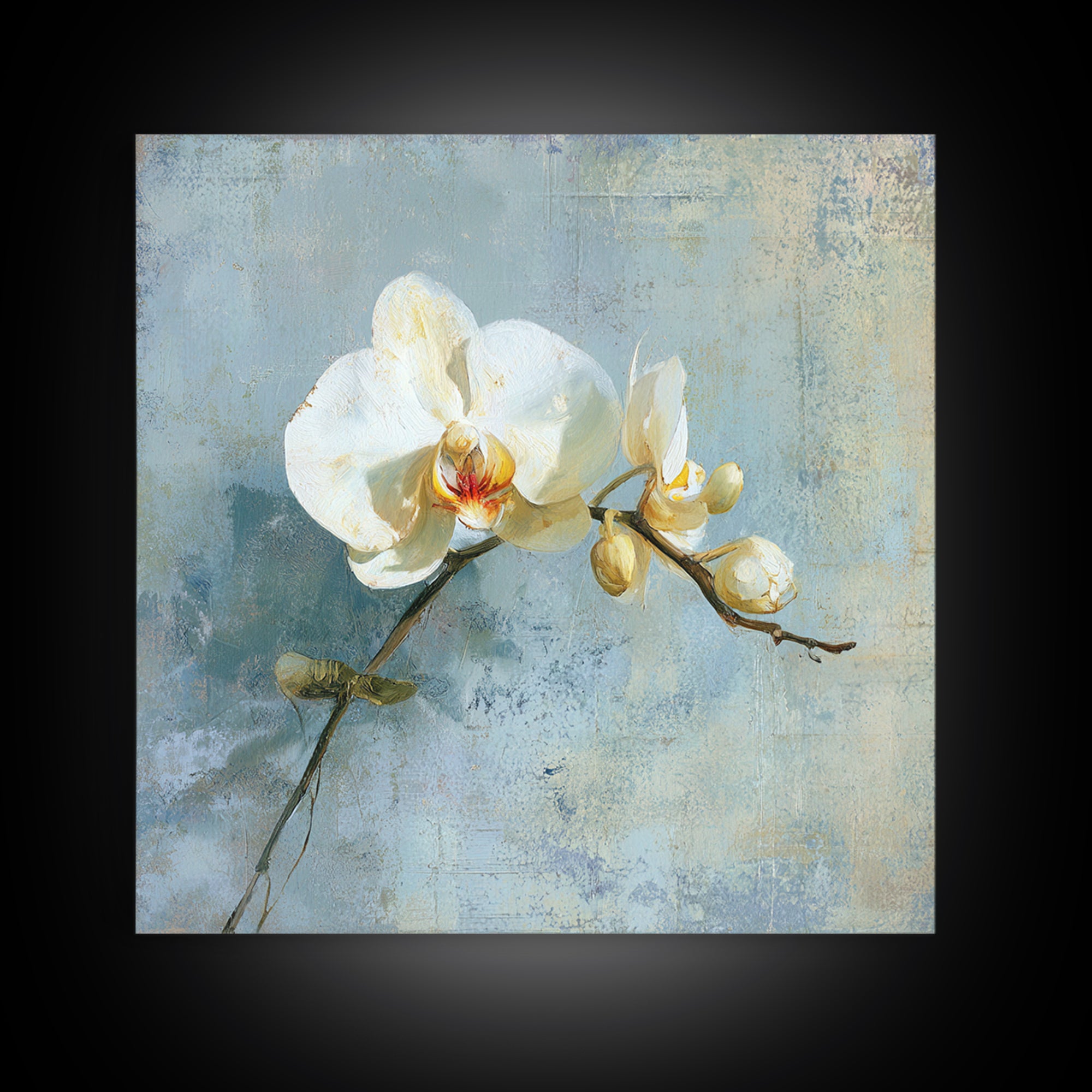 White Orchid on Gray Stone Surface Framed Canvas Print, Medical Office Art, Medical Wall Art, Office Decor, Fine Art, Calm, MOA-1x1-6