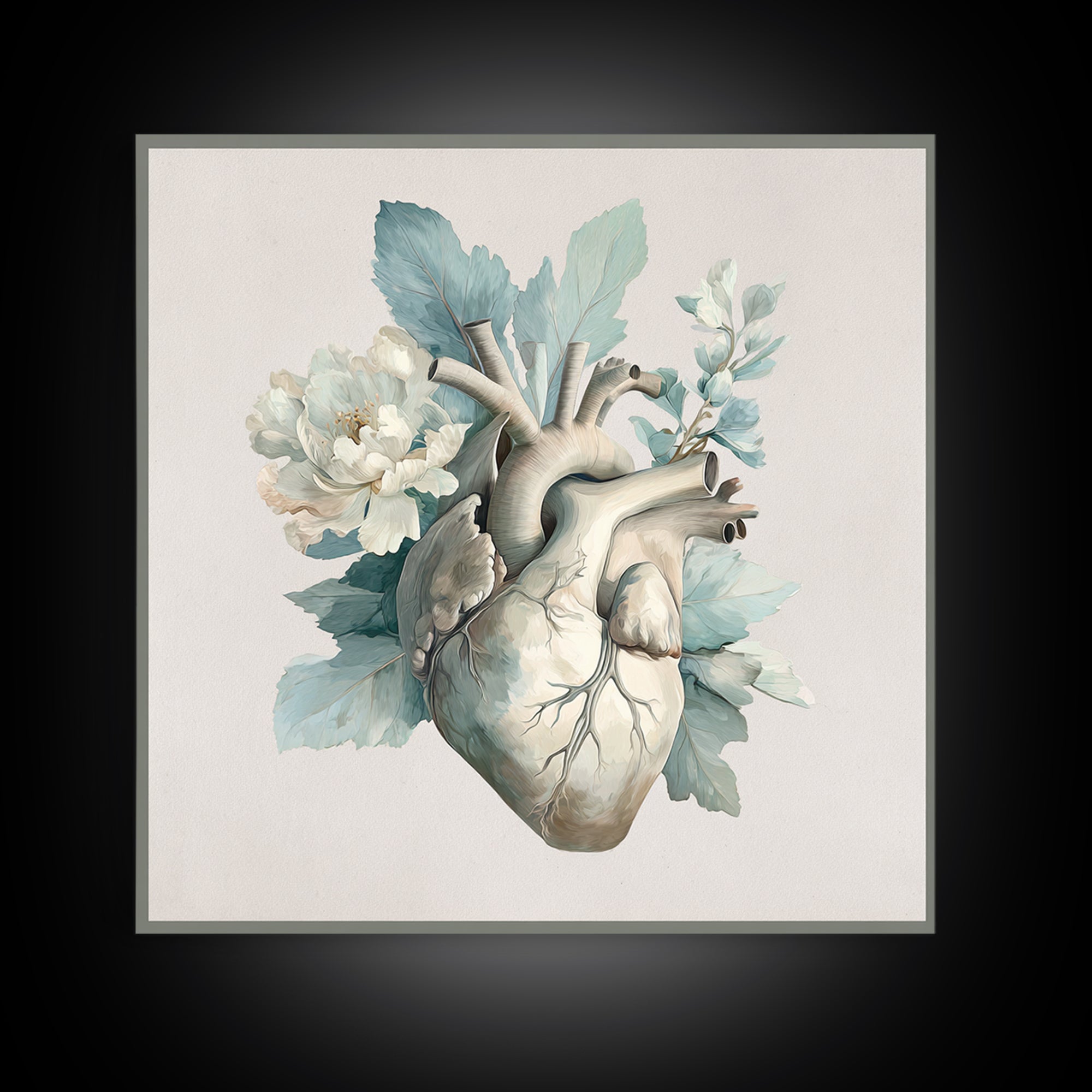 Anatomical Heart Rendered as Tasteful Botanical Art Canvas Print, Medical Office Art, Medical School, Office Decor, Calm, MOA-1x1-61