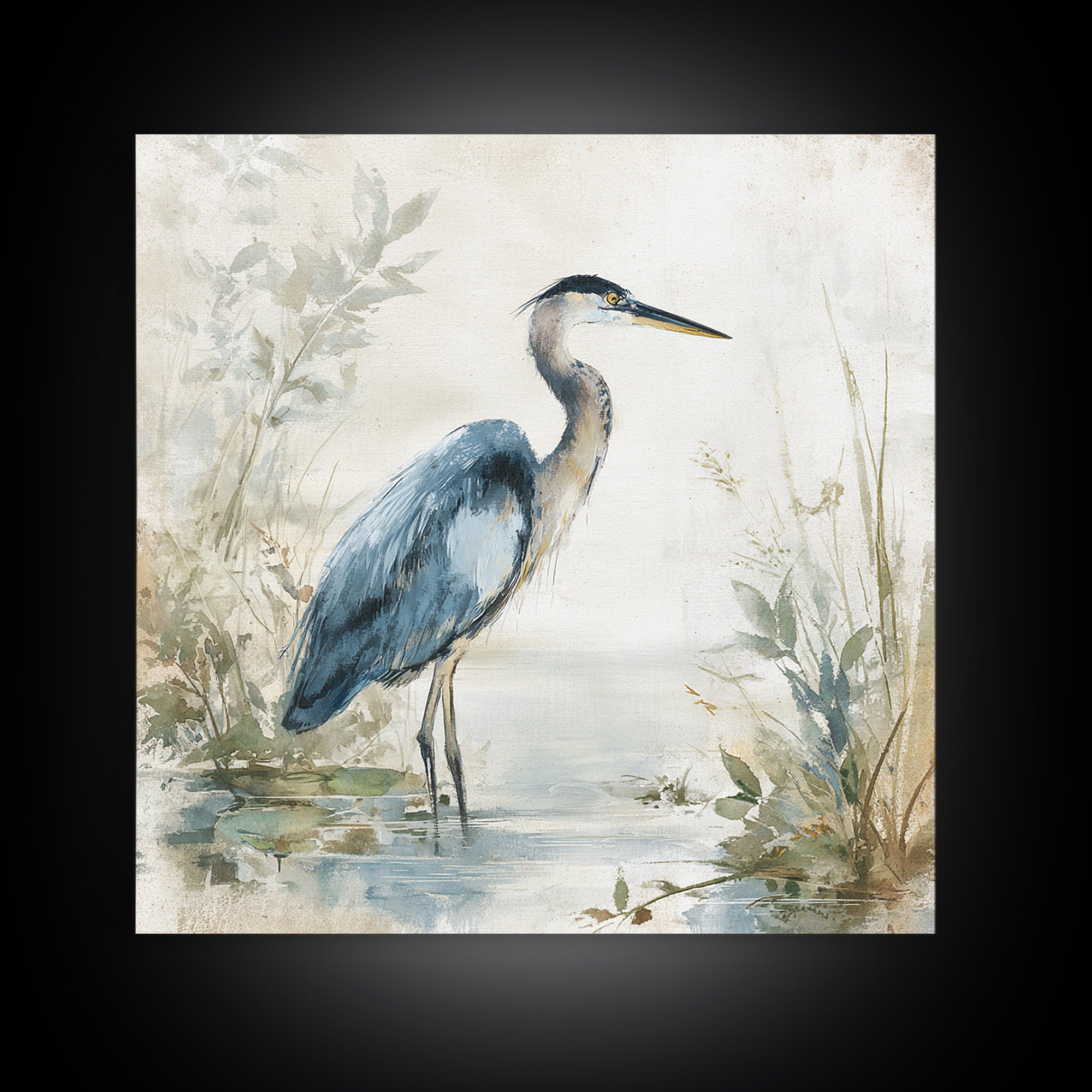 Blue Heron Standing Framed Canvas Print, Medical Office Art, Nurse Wall Art, Office Decor, Fine Art, Calm, Room Decor, MOA-1x1-62