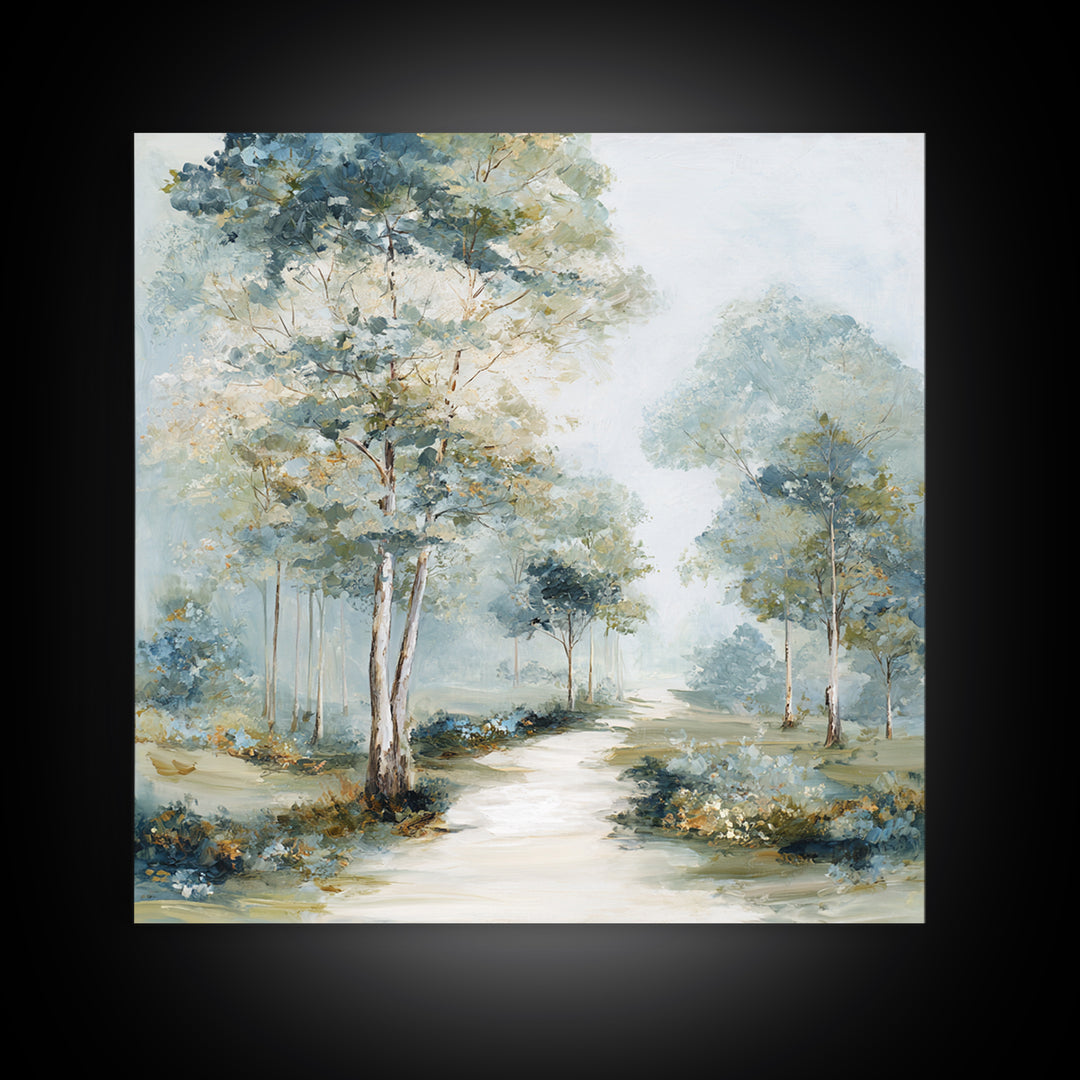 Gentle Forest Path Framed Canvas Print, Medical Office Art, Gallery Decor, Office Decor, Oil Painting, Calm, Contemporary Art, MOA-1x1-65