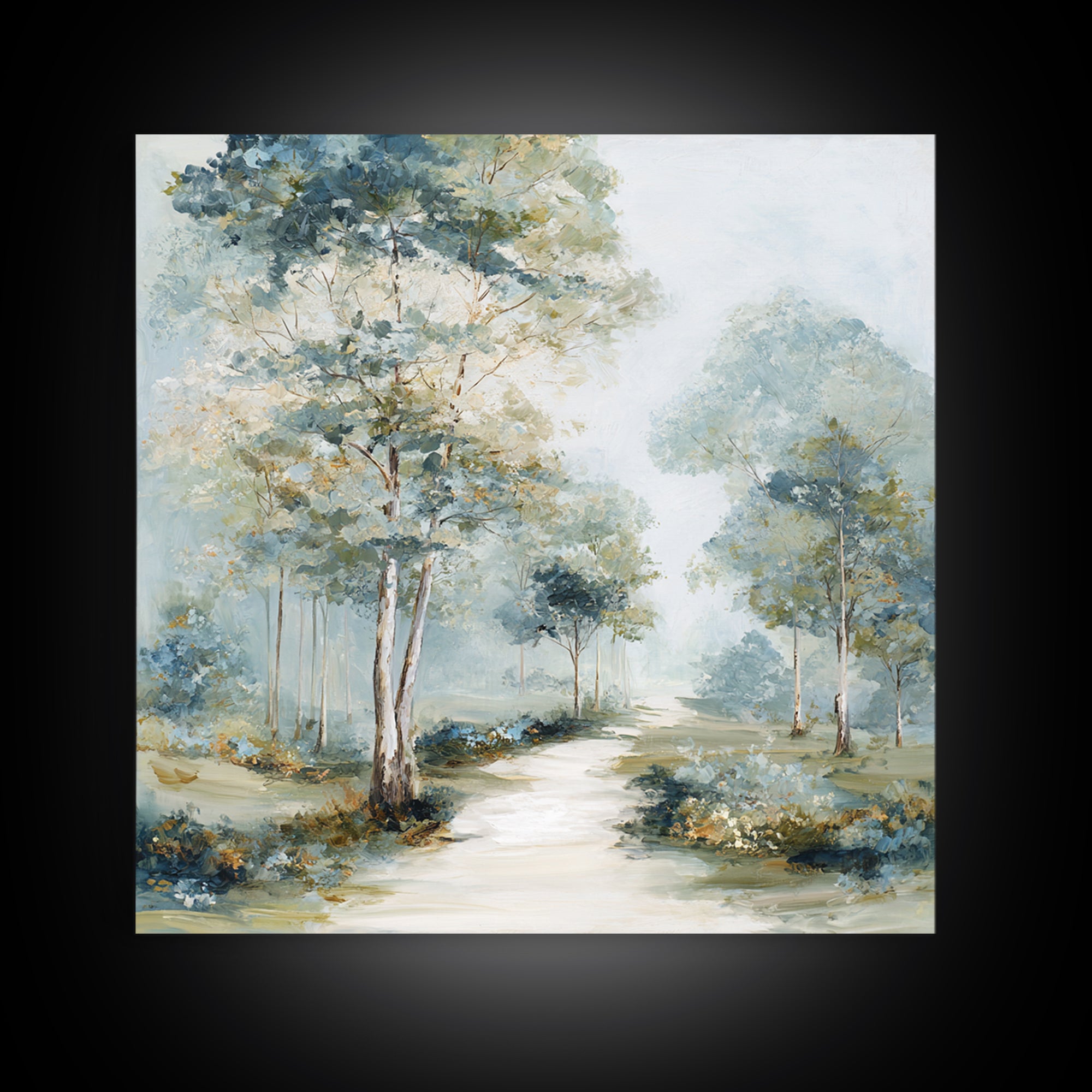 Gentle Forest Path Framed Canvas Print, Medical Office Art, Gallery Decor, Office Decor, Oil Painting, Calm, Contemporary Art, MOA-1x1-65