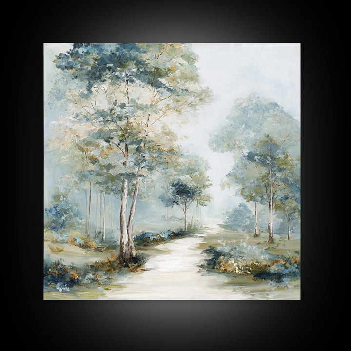 Gentle Forest Path Framed Canvas Print, Medical Office Art, Gallery Decor, Office Decor, Oil Painting, Calm, Contemporary Art, MOA-1x1-65