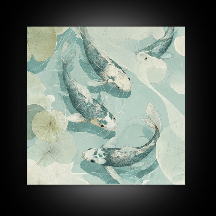Calm Koi Fish Swimming Through Clear Water Framed Canvas Print, Medical Office Art, Brain Art, Office Decor, Fine Art, Calm, MOA-1x1-70