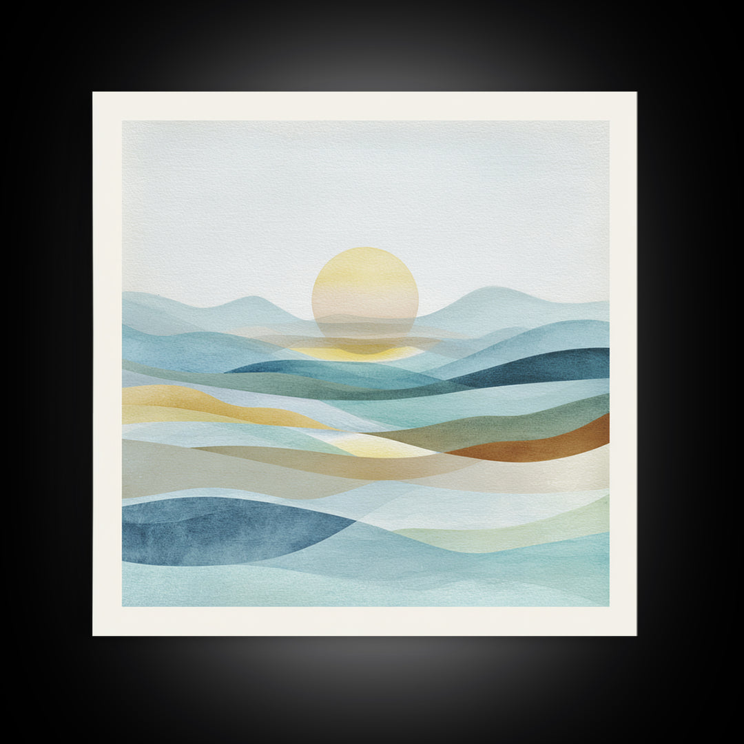 Minimal Sunrise over Rounded Hills Framed Canvas Print, Medical Office Art, Biology Art, Office Decor, Fine Art, Calm, MOA-1x1-71