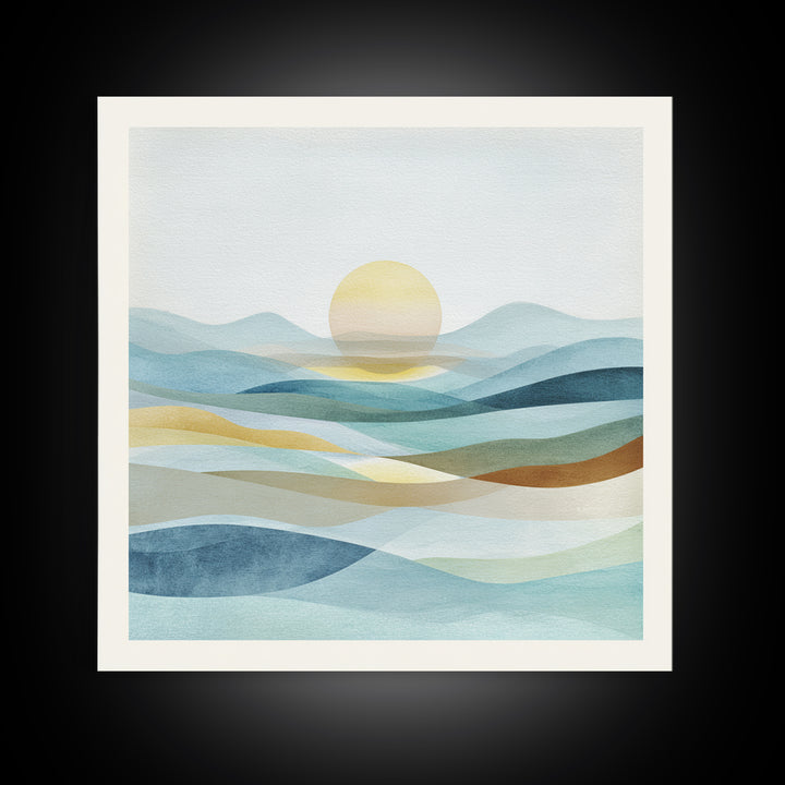 Minimal Sunrise over Rounded Hills Framed Canvas Print, Medical Office Art, Biology Art, Office Decor, Fine Art, Calm, MOA-1x1-71