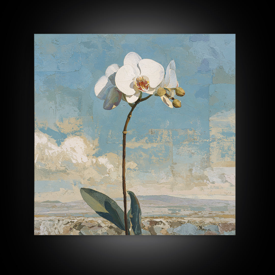White Orchid on Gray Stone Surface Framed Canvas Print, Medical Office Art, Gallery Decor, Office Decor, Fine Art, Calm, MOA-1x1-78