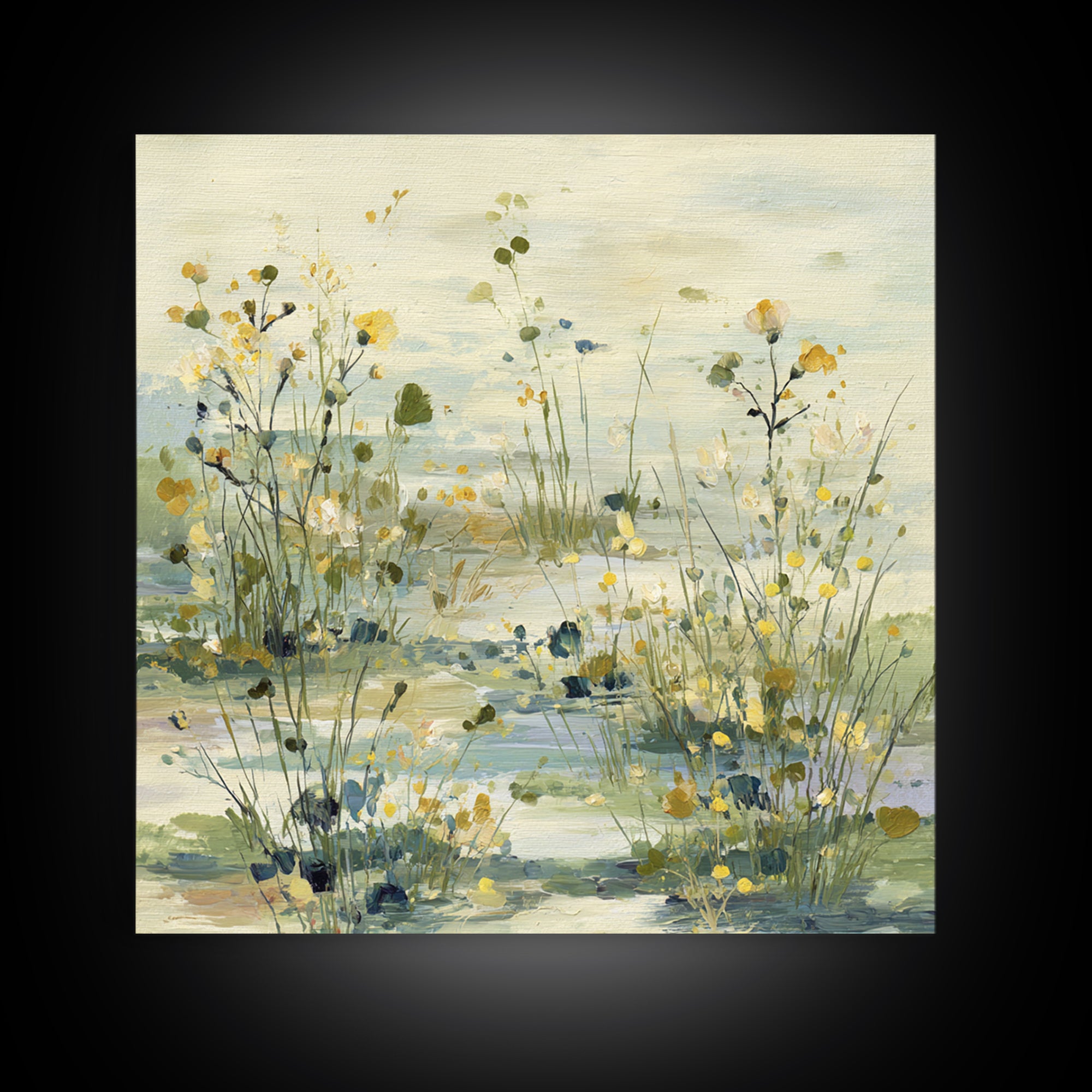 Sunlit Meadow with Wildflowers and Calm Mood Framed Canvas Print, Medical Office Art, Biology Art, Office Decor, Fine Art, Calm, MOA-1x1-84