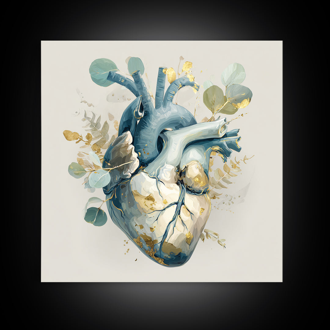 Anatomical Heart Rendered as Tasteful Botanical Art Canvas Print, Medical Office Art, Boho Decor, Office Decor, Oil Painting, MOA-1x1-85