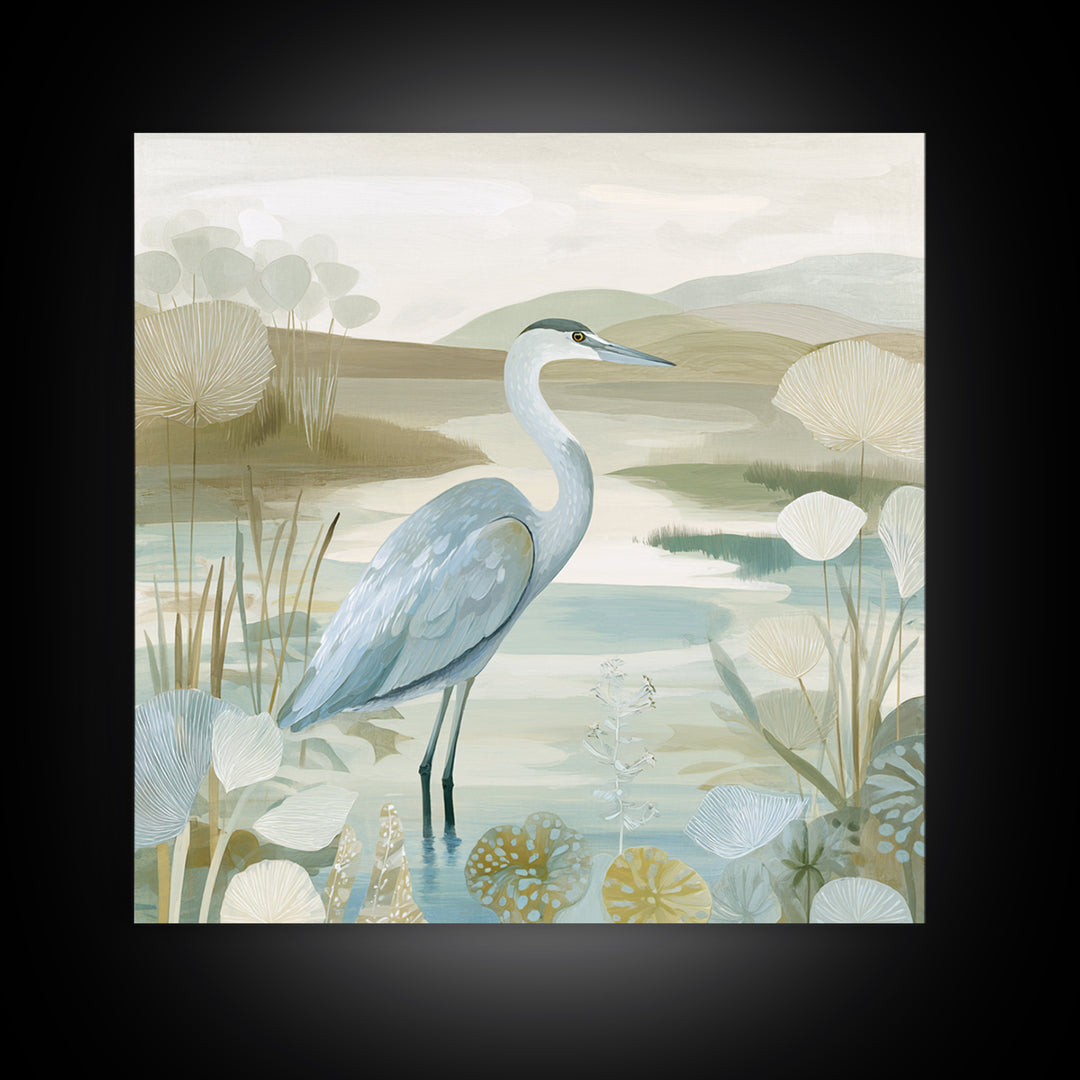 Blue Heron Standing Canvas Print, Medical Office Art, Modern Decor, Office Decor, Fine Art, Calm, Home Decor, Wall Decor, MOA-1x1-86