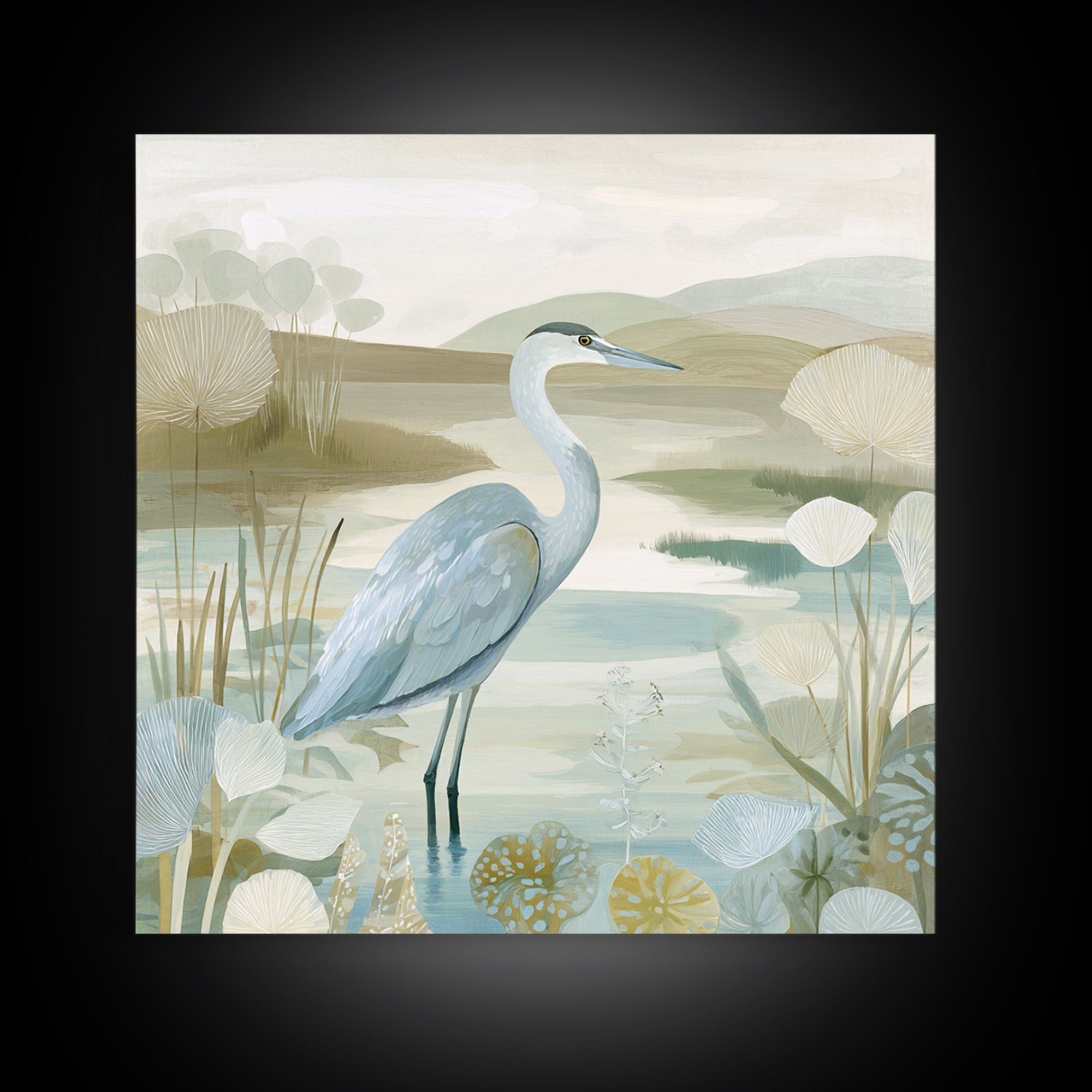 Blue Heron Standing Canvas Print, Medical Office Art, Modern Decor, Office Decor, Fine Art, Calm, Home Decor, Wall Decor, MOA-1x1-86