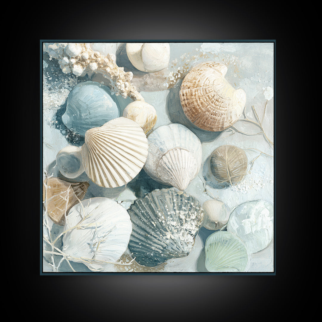 Coastal Shells and Water Study Canvas Print, Medical Office Art, Science Art, Office Decor, Fine Art, Calm, Textured Painting, MOA-1x1-92