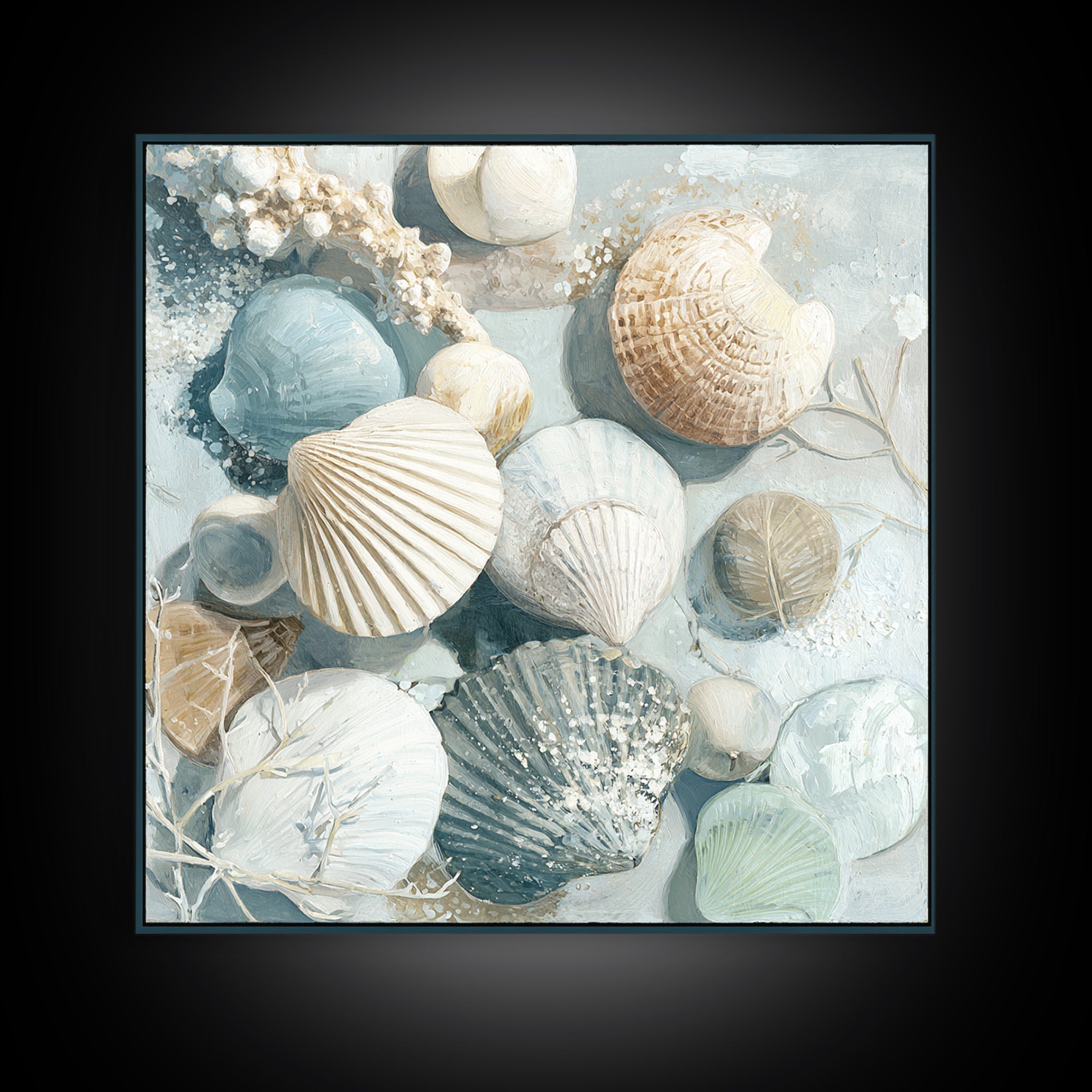 Coastal Shells and Water Study Canvas Print, Medical Office Art, Science Art, Office Decor, Fine Art, Calm, Textured Painting, MOA-1x1-92