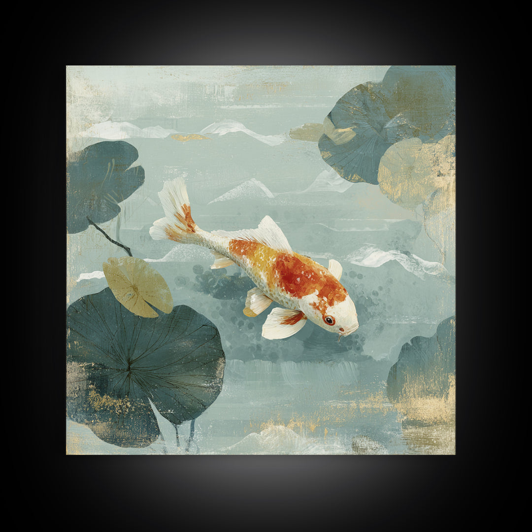 Calm Koi Fish Swimming Through Clear Water Canvas Print, Medical Office Art, Neuroscience Art, Office Decor, Fine Art, Calm, MOA-1x1-94