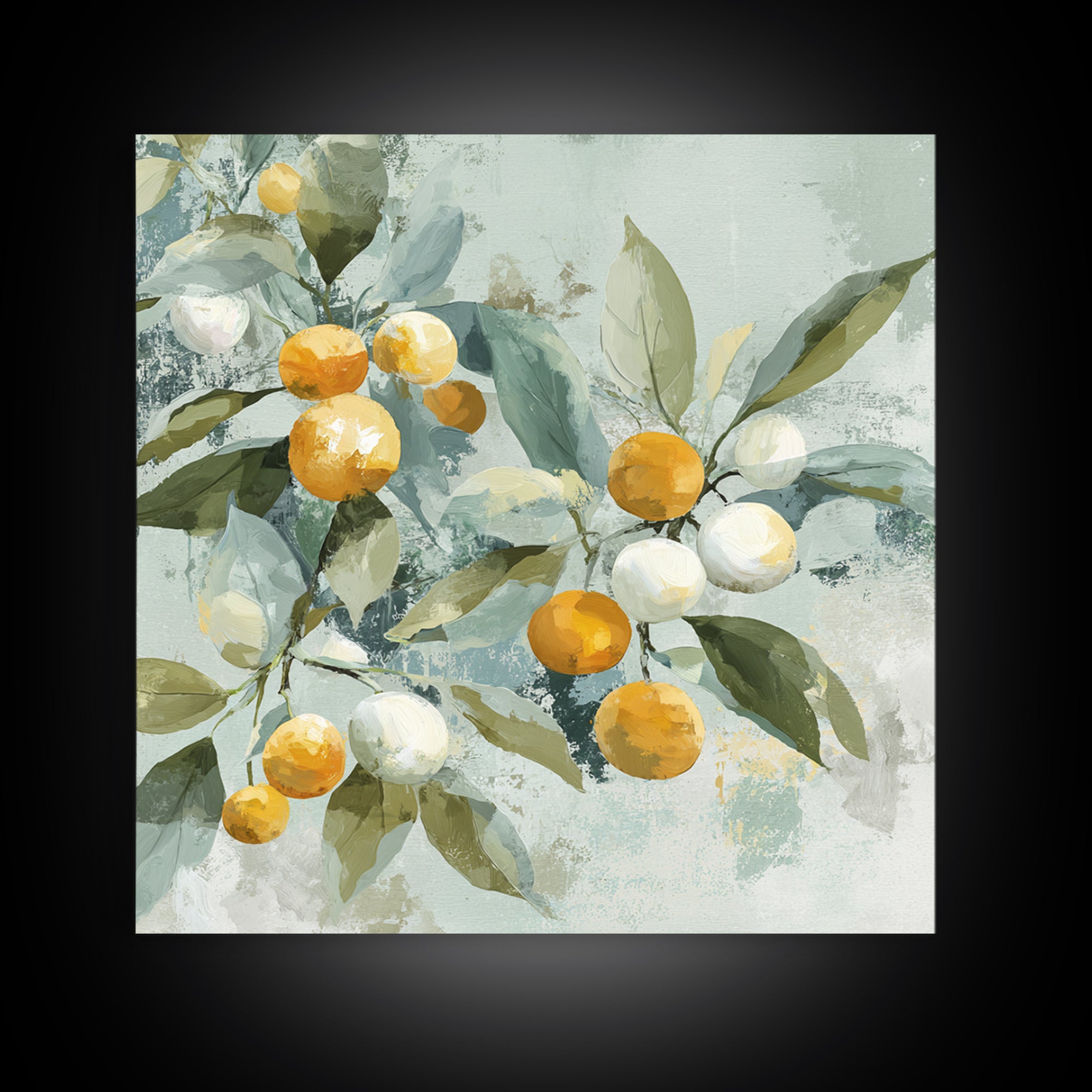 Fresh Citrus and Leaves for Bright Optimism Framed Canvas Print, Medical Office Art, Printable Wall Art, Office Decor, Calm, MOA-1x1-96