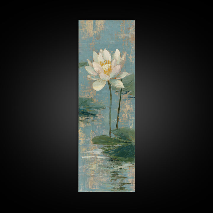Lotus Flower Floating on Still Water Canvas Print, Medical Office Art, Digital Art, Office Decor, Watercolor Art, Calm, MOA-1x3-23