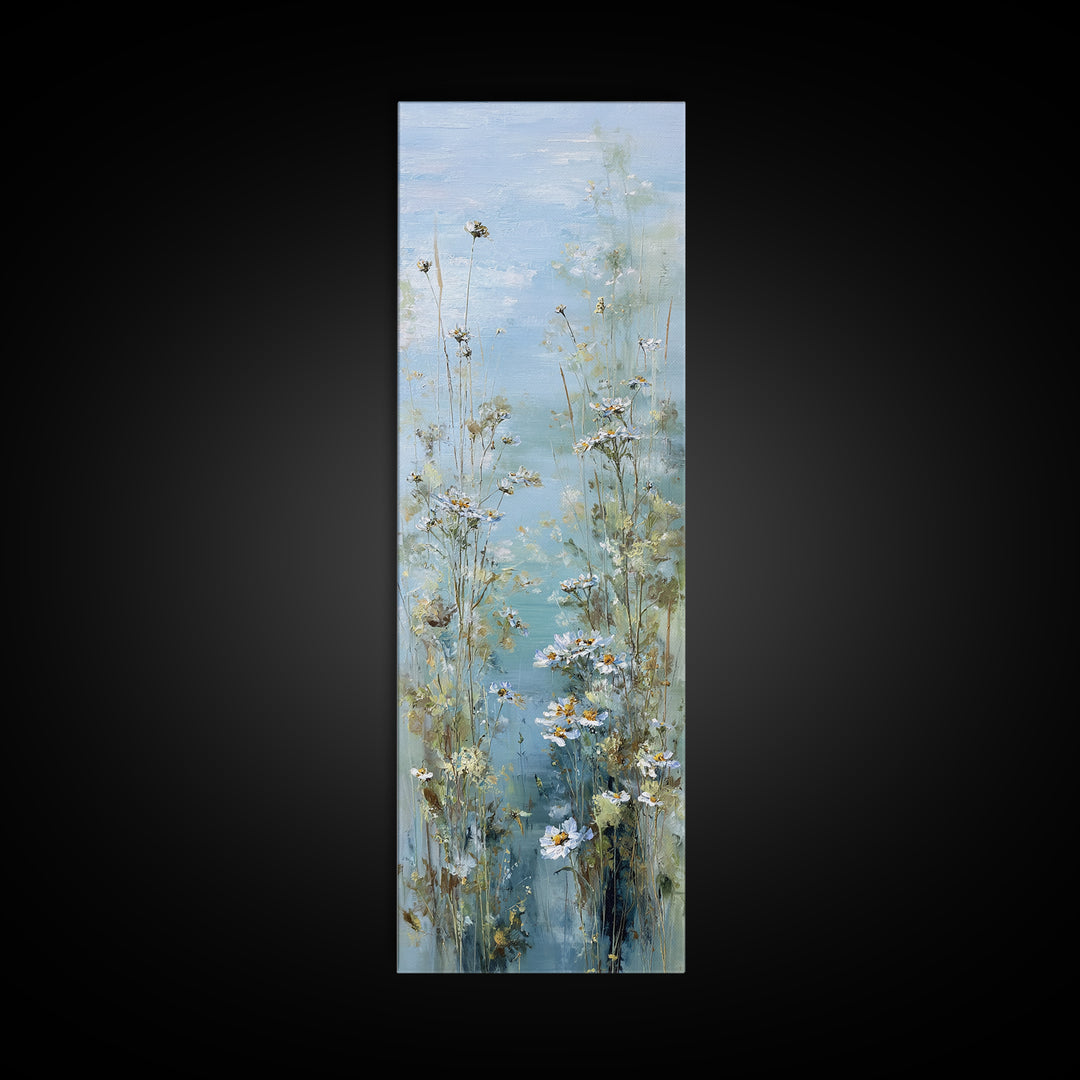 Sunlit Meadow with Wildflowers and Calm Mood Framed Canvas Print, Medical Office Art, Office Decor, Oil Painting, Calm, MOA-1x3-24