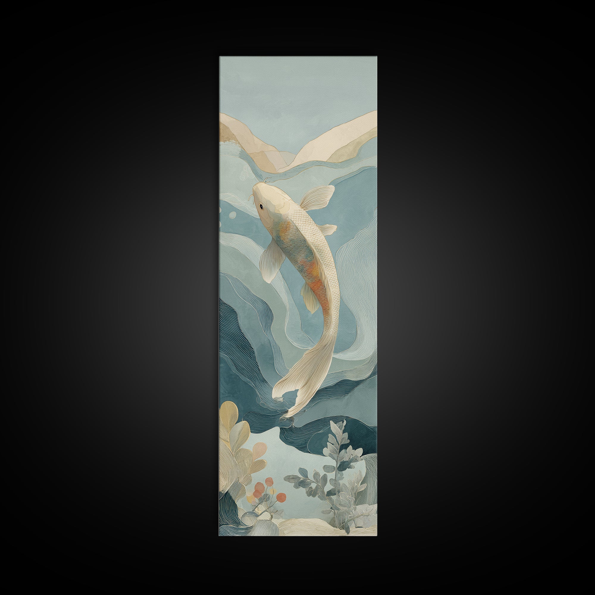 Calm Koi Fish Swimming Through Clear Water Framed Canvas Print, Medical Office Art, School Nurse Art, Office Decor, MOA-1x3-34