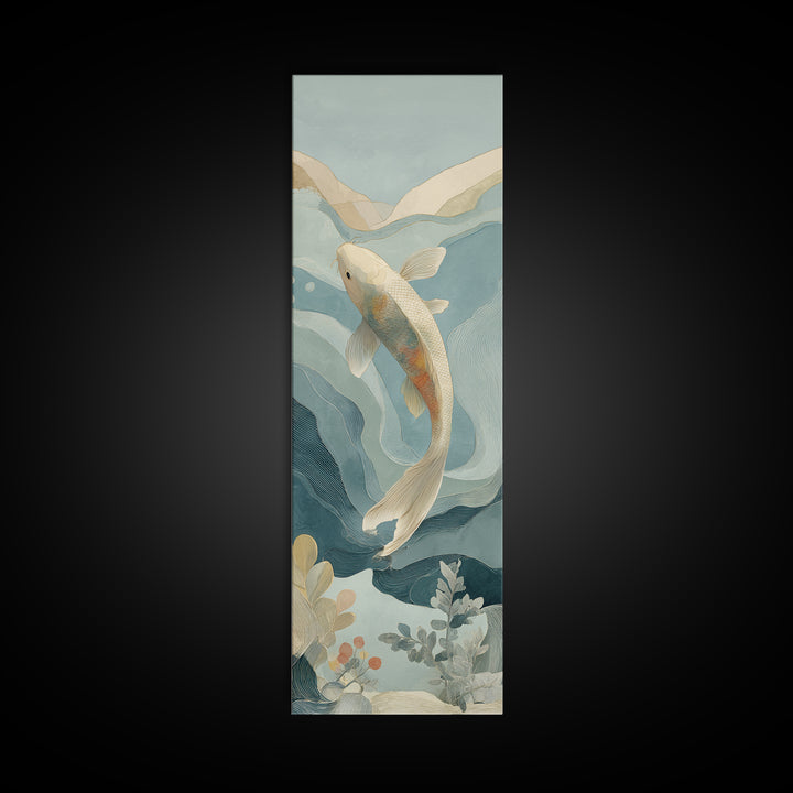 Calm Koi Fish Swimming Through Clear Water Framed Canvas Print, Medical Office Art, School Nurse Art, Office Decor, MOA-1x3-34