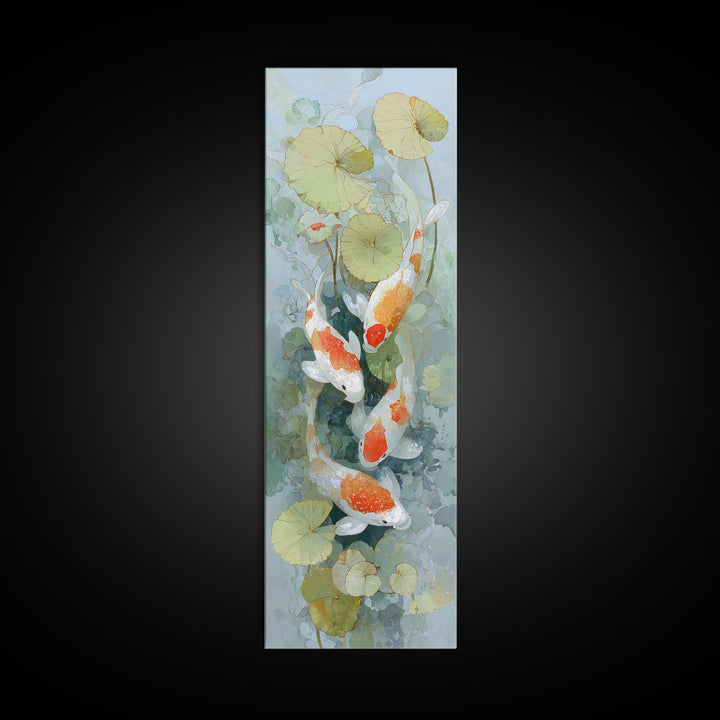 Calm Koi Fish Swimming Through Clear Water Framed Canvas Print, Medical Office Art, School Nurse Art, Office Decor, MOA-1x3-58