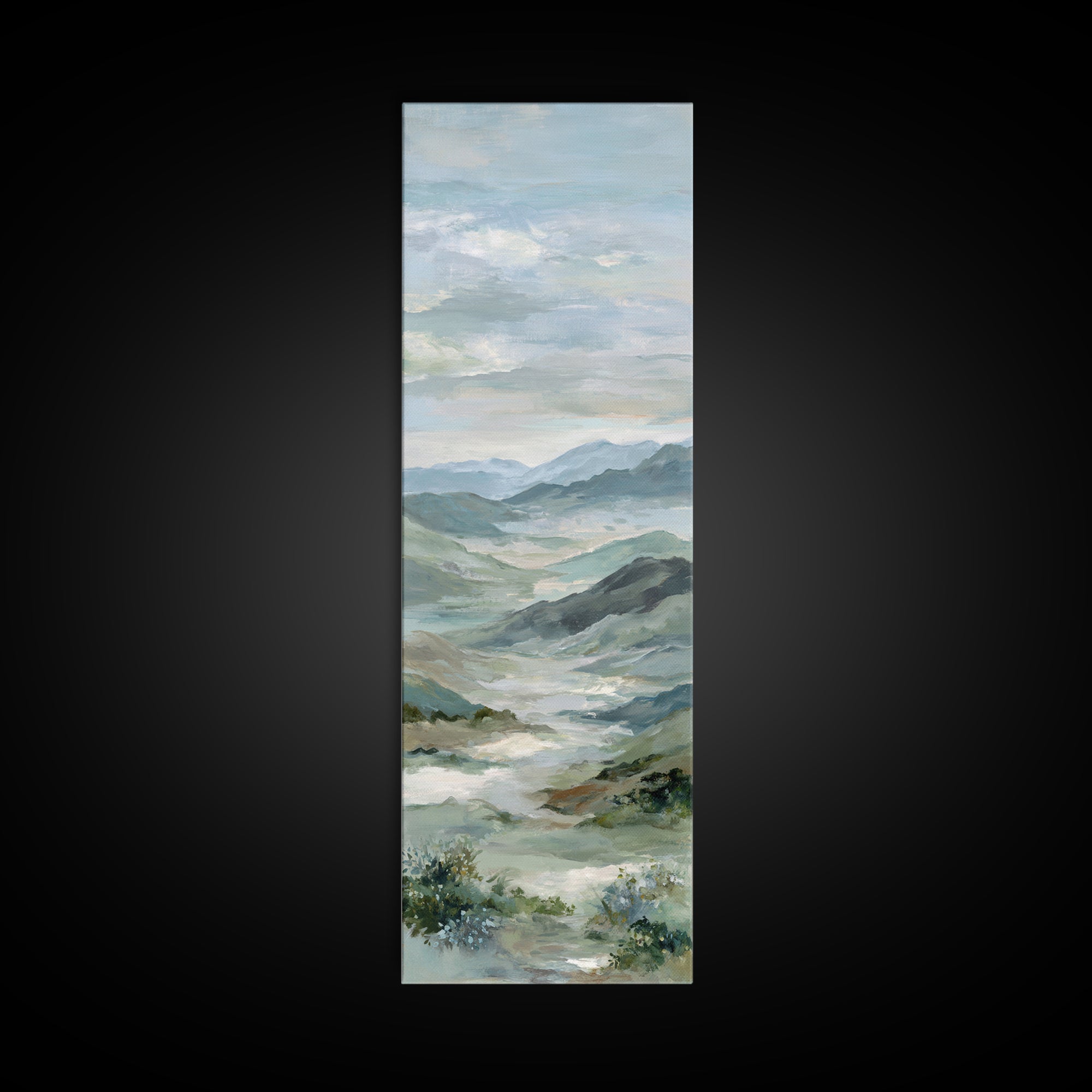 Soft Mountain Landscape Framed Canvas Print, Medical Office Art, Neutral Decor, Office Decor, Oil Painting, Calm, Wall Art, MOA-1x3-62