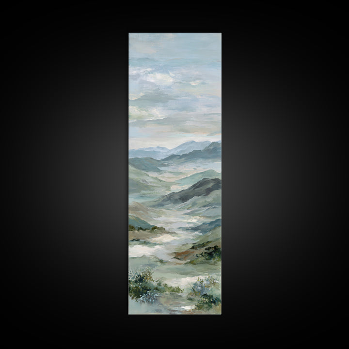 Soft Mountain Landscape Framed Canvas Print, Medical Office Art, Neutral Decor, Office Decor, Oil Painting, Calm, Wall Art, MOA-1x3-62