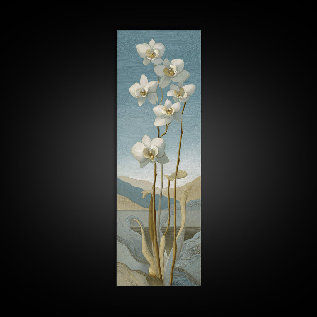 White Orchid on Gray Stone Surface Framed Canvas Print, Medical Office Art, Modern Decor, Office Decor, Fine Art, Calm, MOA-1x3-66