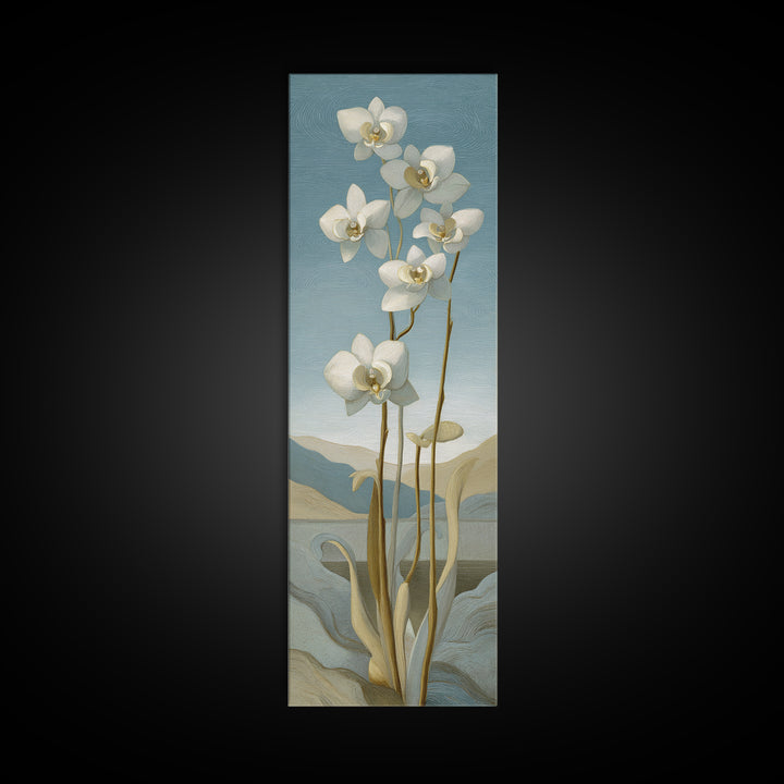 White Orchid on Gray Stone Surface Framed Canvas Print, Medical Office Art, Modern Decor, Office Decor, Fine Art, Calm, MOA-1x3-66