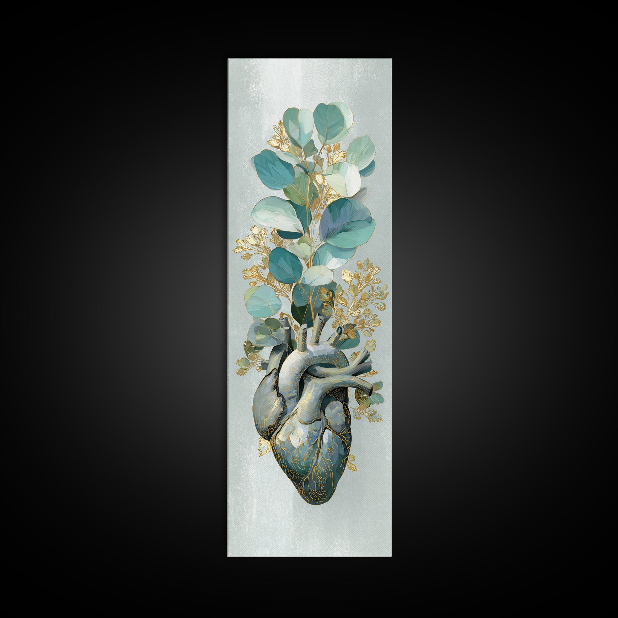 Anatomical Heart Rendered as Tasteful Botanical Art Canvas Print, Medical Office Art, Office Decor, Oil Painting, Calm, MOA-1x3-73