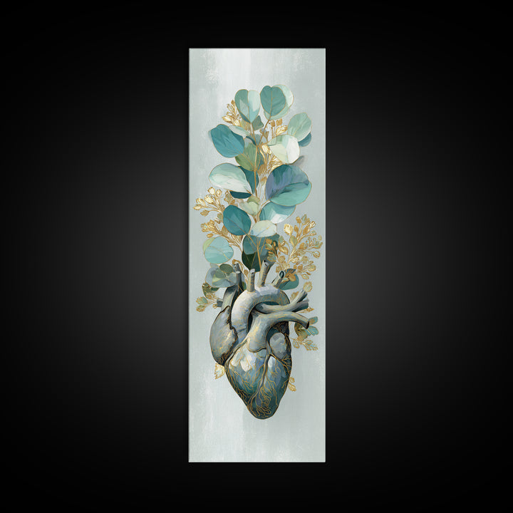Anatomical Heart Rendered as Tasteful Botanical Art Canvas Print, Medical Office Art, Office Decor, Oil Painting, Calm, MOA-1x3-73