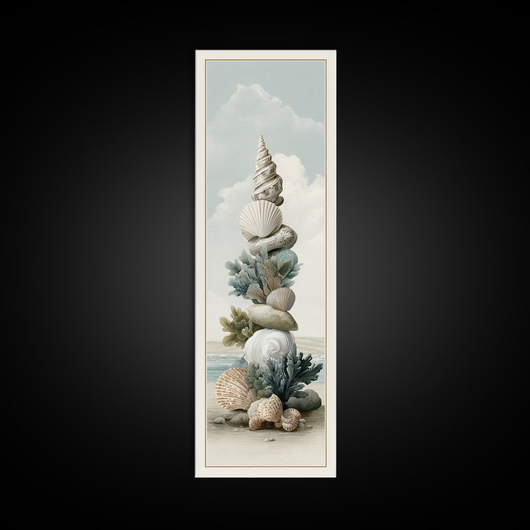 Coastal Shells and Water Study Framed Canvas Print, Medical Office Art, Statement Artwork, Office Decor, Fine Art, Calm, MOA-1x3-8
