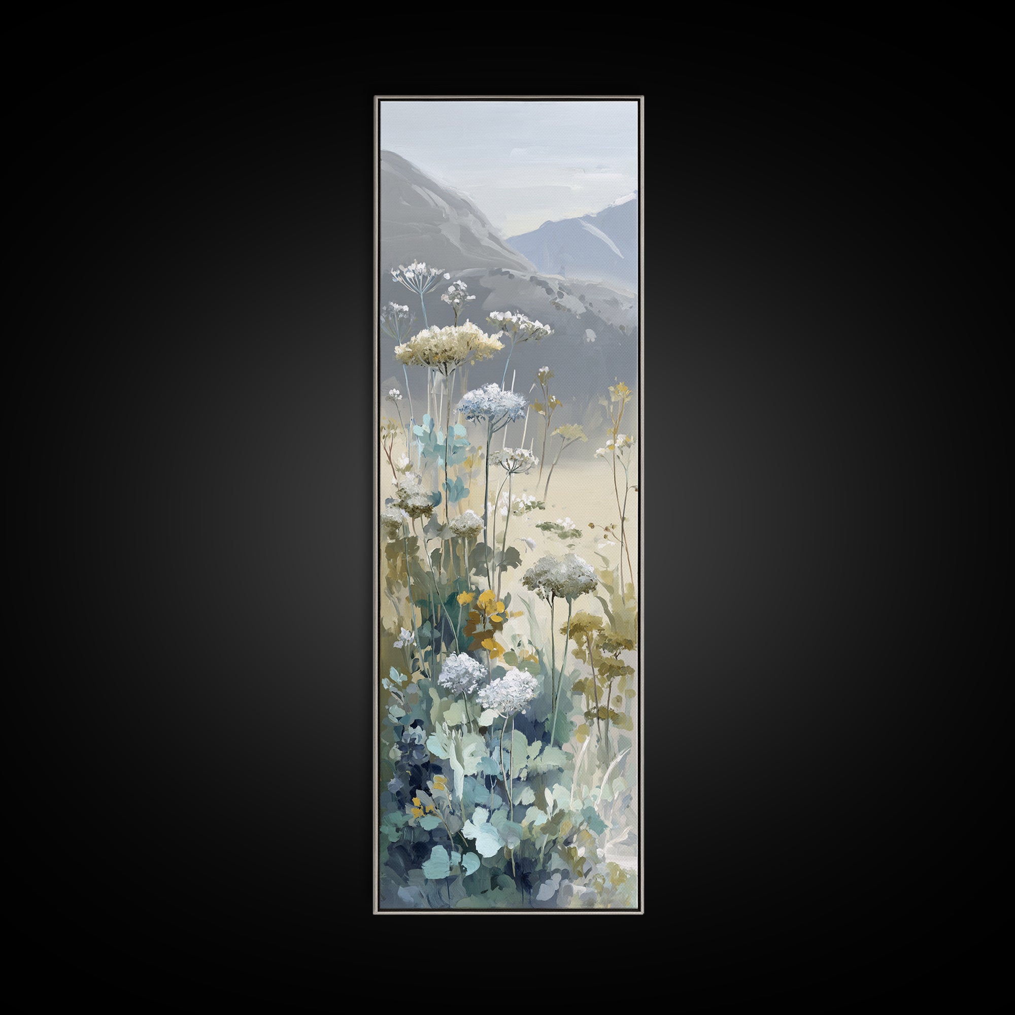 Sunlit Meadow with Wildflowers and Calm Mood Framed Canvas Print, Medical Office Art, Brain Poster, Office Decor, Calm, MOA-1x3-96
