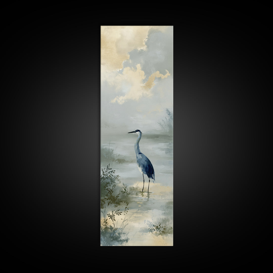 Blue Heron Standing Canvas Print, Medical Office Art, Statement Artwork, Office Decor, Fine Art, Calm, Digital Art, MOA-1x3-98