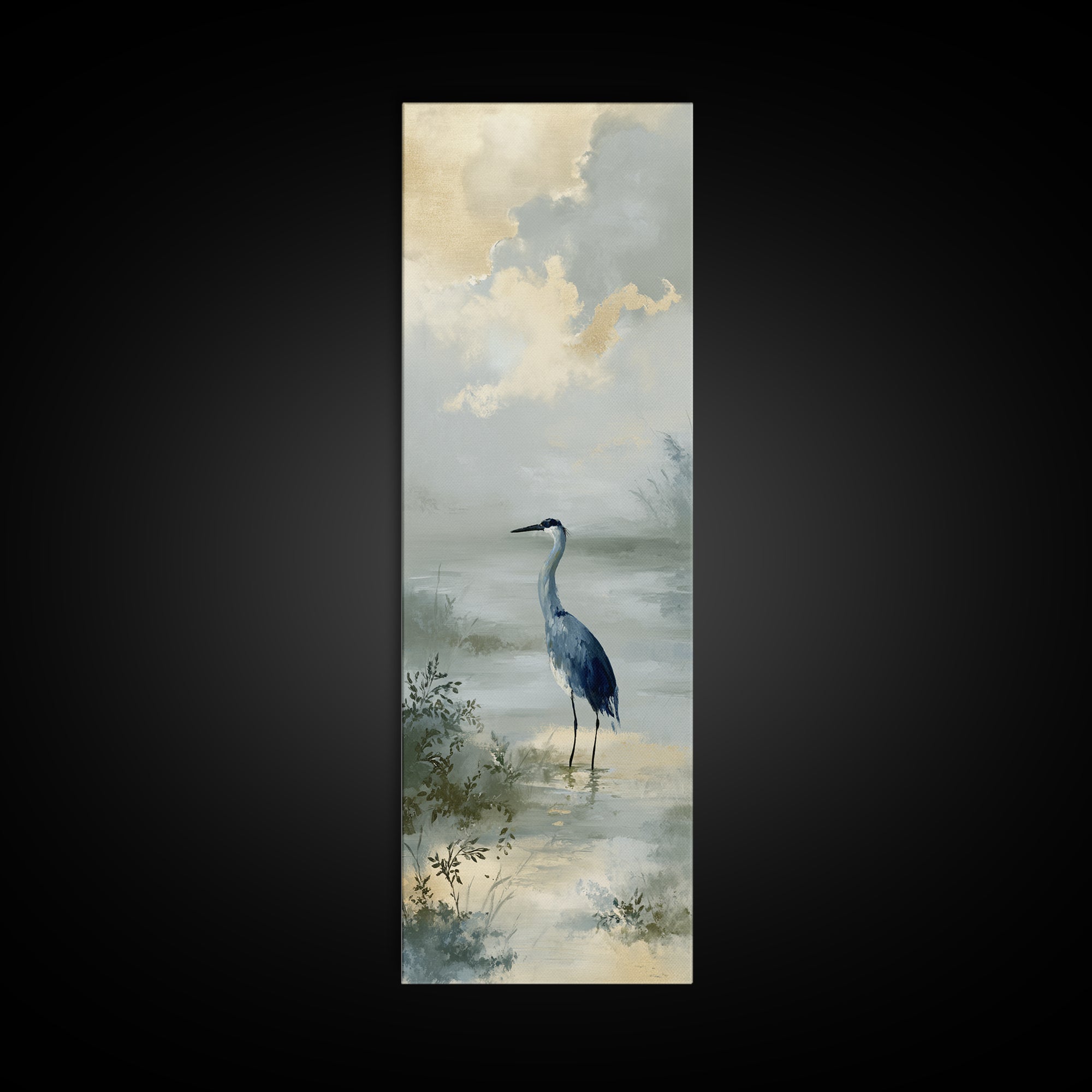 Blue Heron Standing Canvas Print, Medical Office Art, Statement Artwork, Office Decor, Fine Art, Calm, Digital Art, MOA-1x3-98