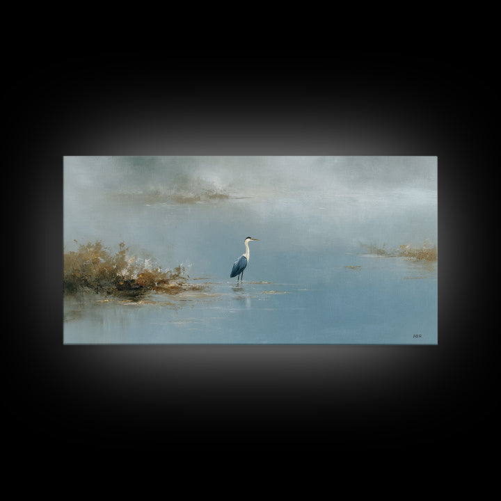 Blue Heron Standing Framed Canvas Print, Medical Office Art, Art Print, Office Decor, Calm, Printable Art, Minimalist Art, MOA-2x1-10