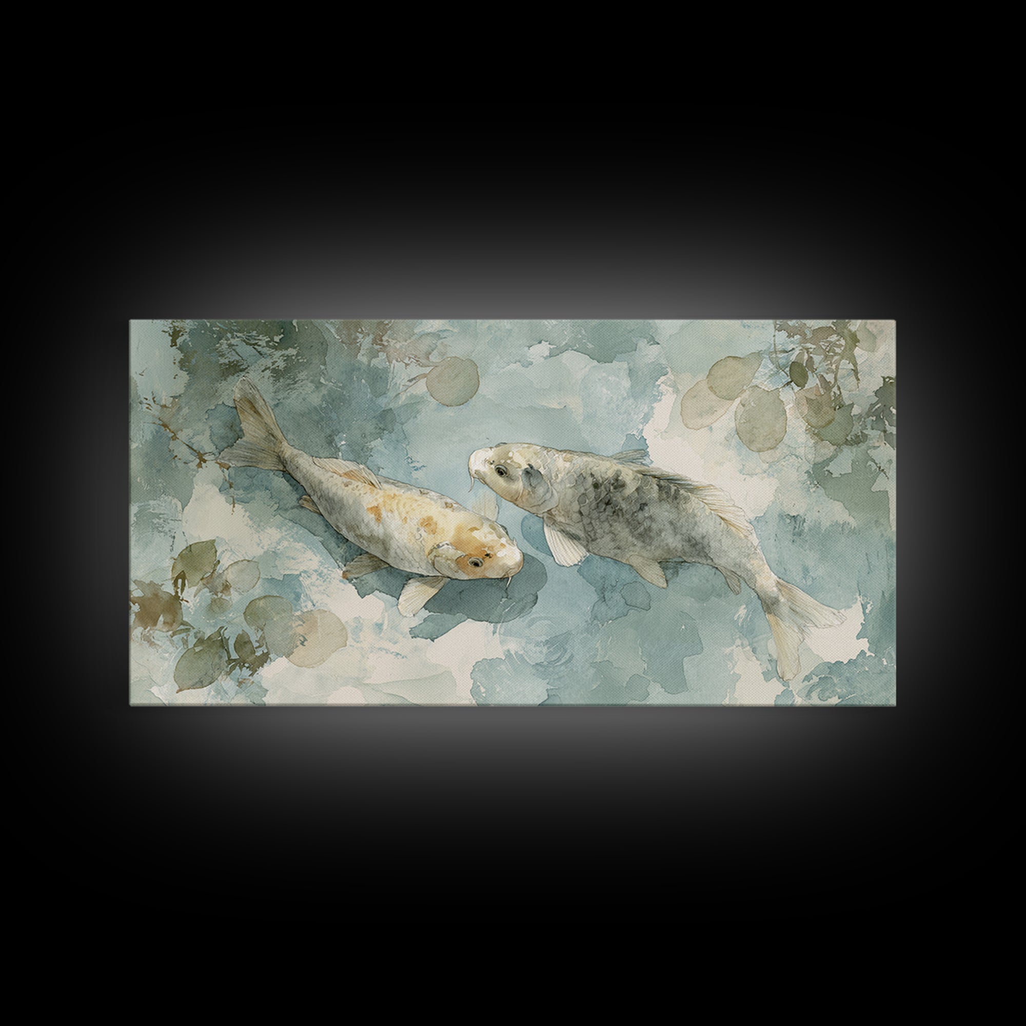 Calm Koi Fish Swimming Through Clear Water Framed Canvas Print, Medical Office Art, Statement Artwork, Office Decor, Calm, MOA-2x1-18