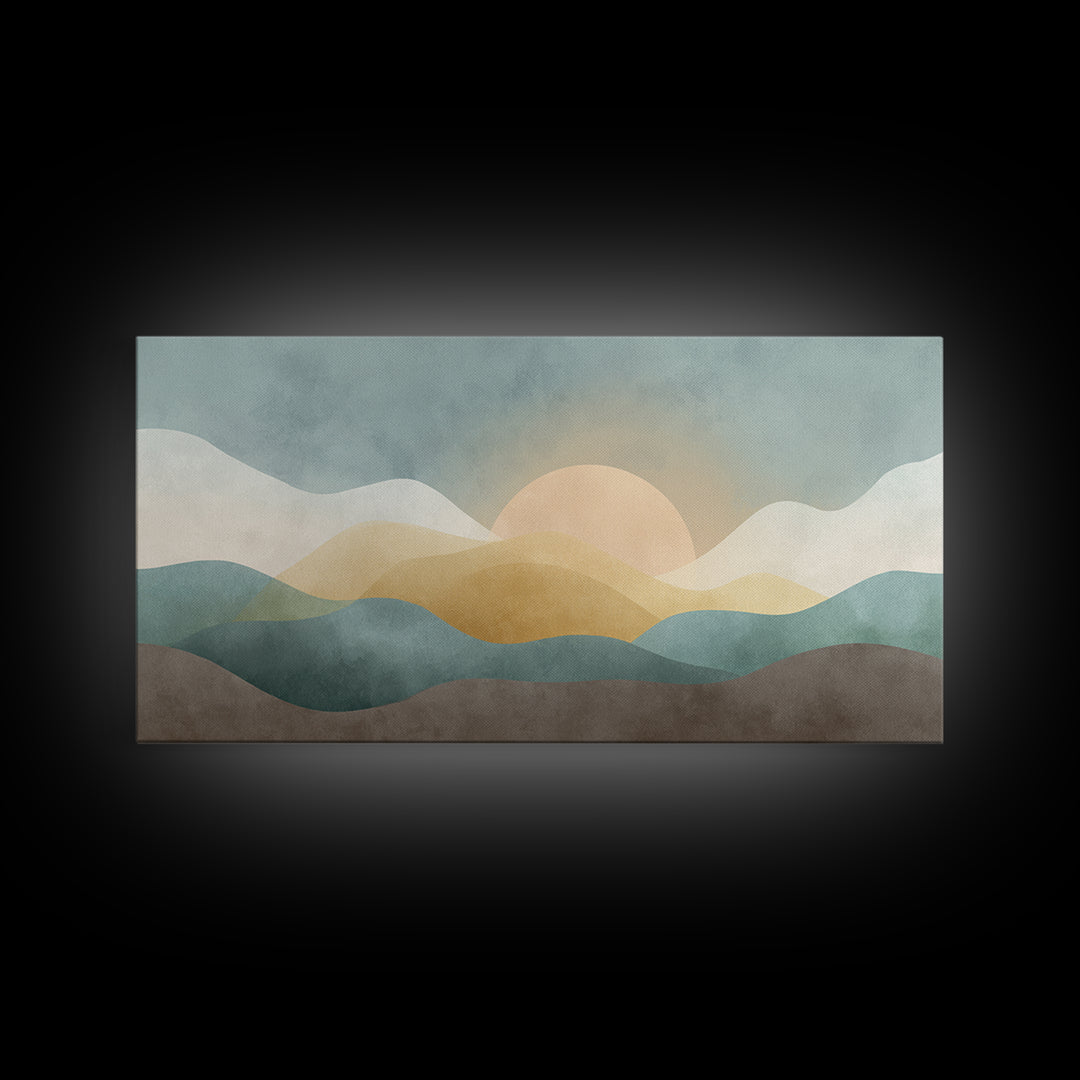 Minimal Sunrise over Rounded Hills Framed Canvas Print, Medical Office Art, Biology Art, Office Decor, Fine Art, Calm, MOA-2x1-19
