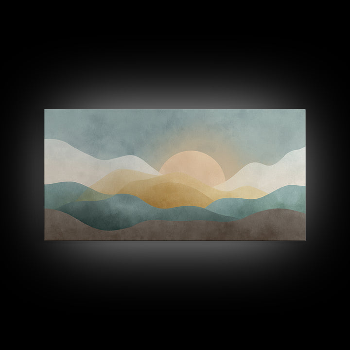 Minimal Sunrise over Rounded Hills Framed Canvas Print, Medical Office Art, Biology Art, Office Decor, Fine Art, Calm, MOA-2x1-19